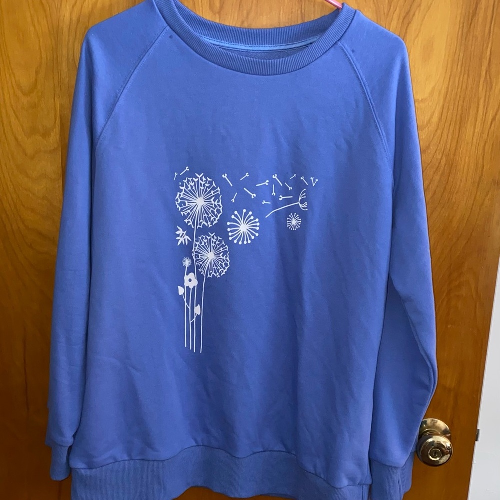 Blue Crewneck Sweater with Dandelion Design